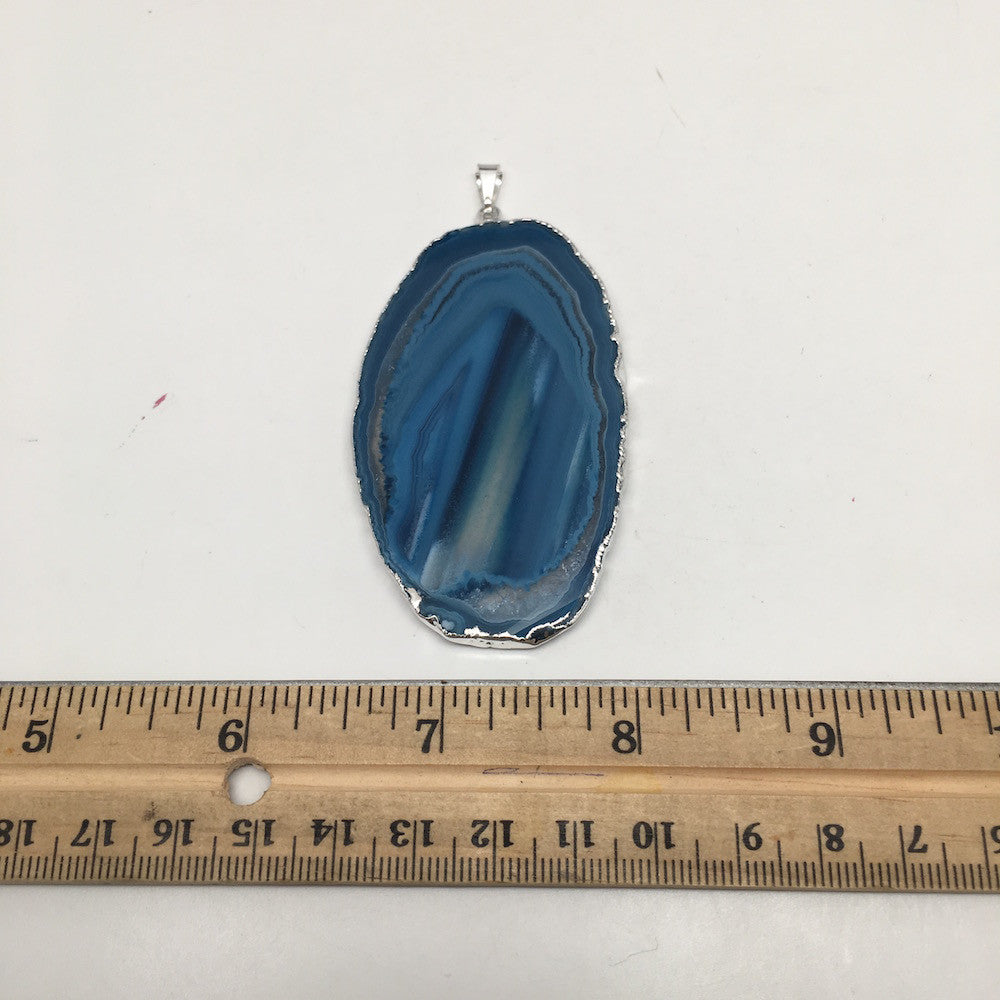 121.5 cts Blue Agate Slice Electroplated Silver Plated Pendant from Brazil, D60