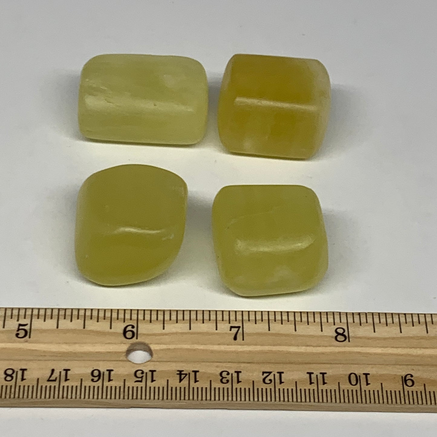 136.4g, 1.1"-1.4", 4pcs, Natural Lemon Calcite Tumbled Stones @Afghanistan, B267