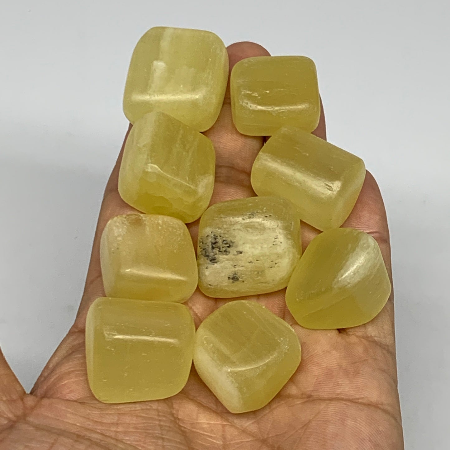 150.5g, 0.8"-1", 9pcs, Natural Lemon Calcite Tumbled Stones @Afghanistan, B26770