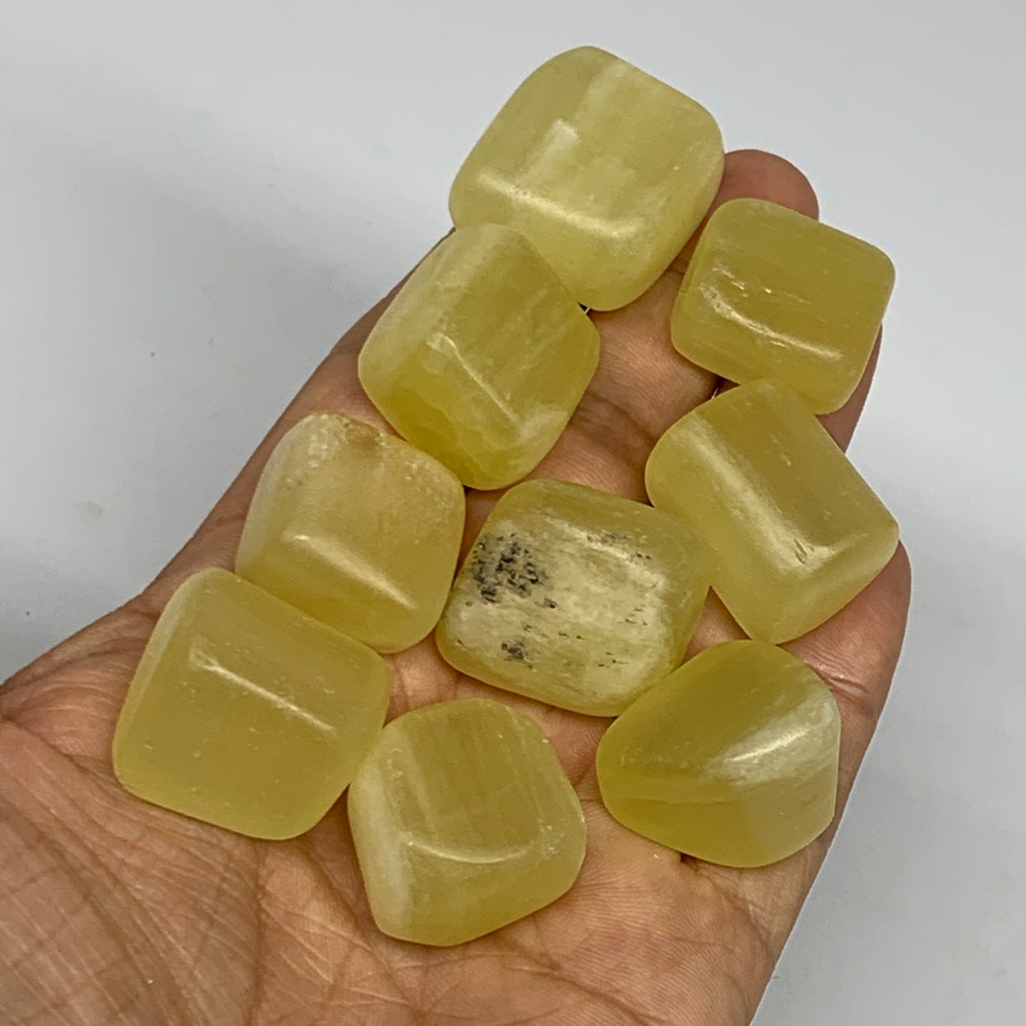150.5g, 0.8"-1", 9pcs, Natural Lemon Calcite Tumbled Stones @Afghanistan, B26770