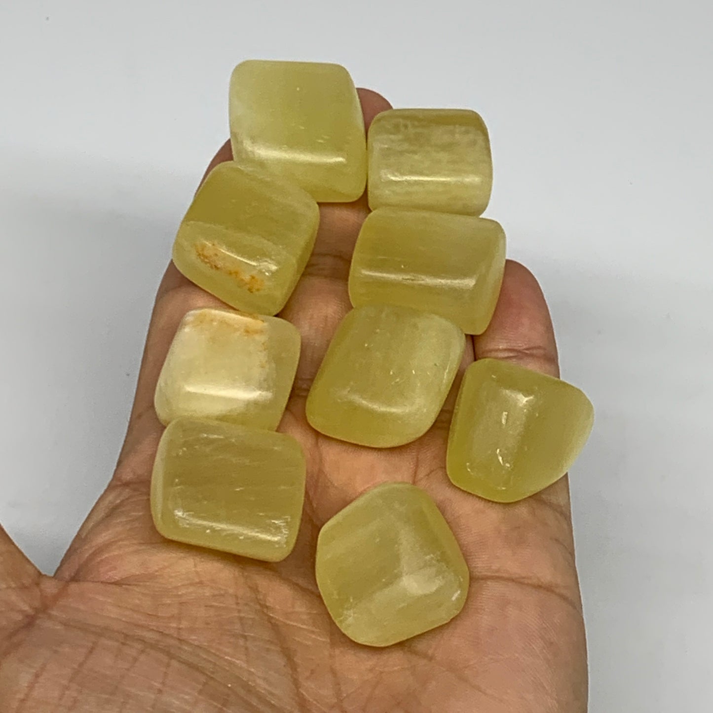 150.5g, 0.8"-1", 9pcs, Natural Lemon Calcite Tumbled Stones @Afghanistan, B26770