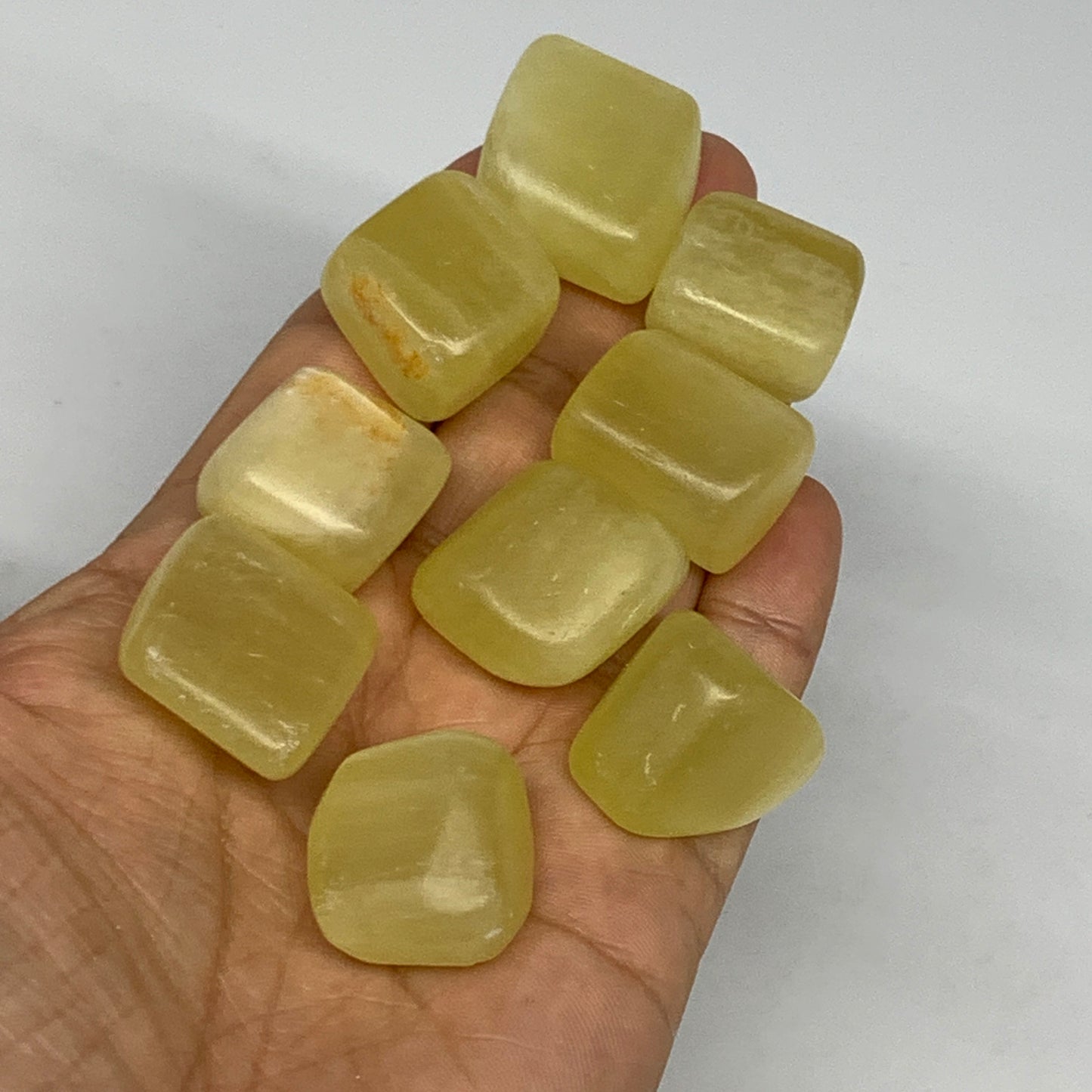 150.5g, 0.8"-1", 9pcs, Natural Lemon Calcite Tumbled Stones @Afghanistan, B26770