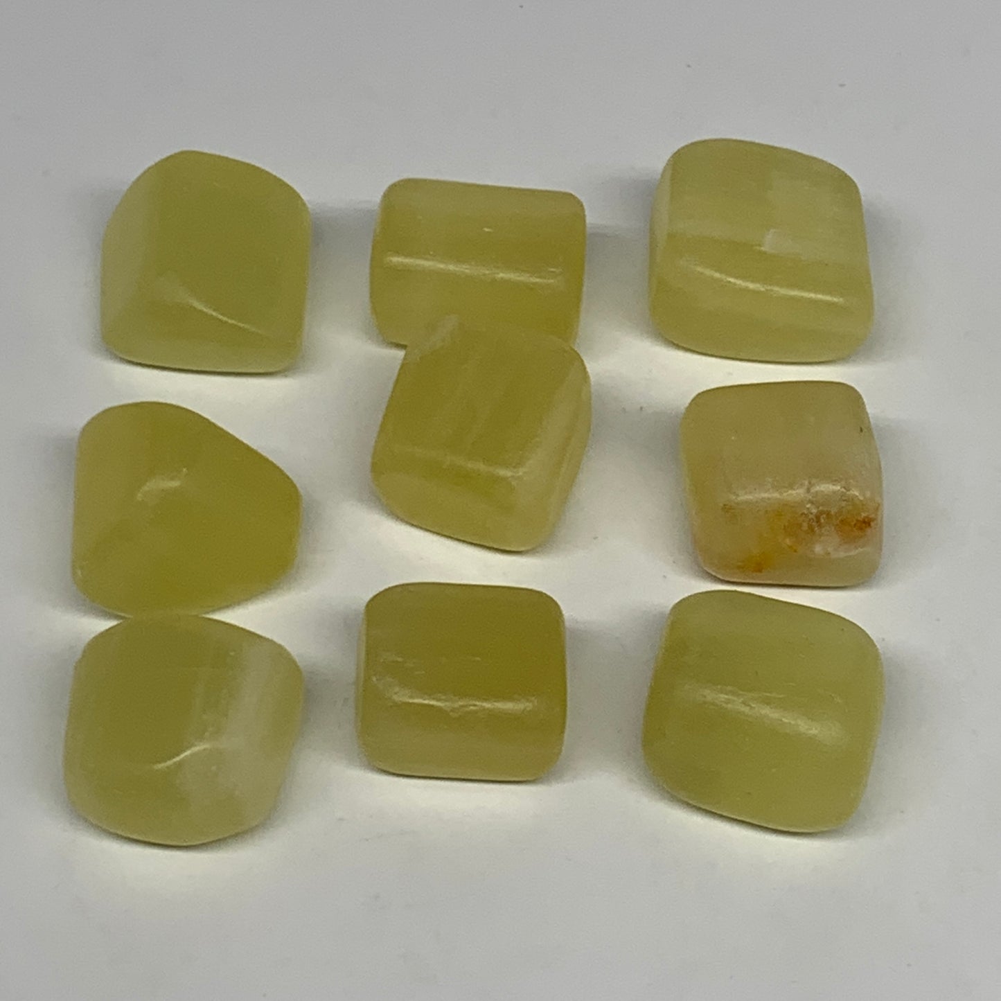 150.5g, 0.8"-1", 9pcs, Natural Lemon Calcite Tumbled Stones @Afghanistan, B26770