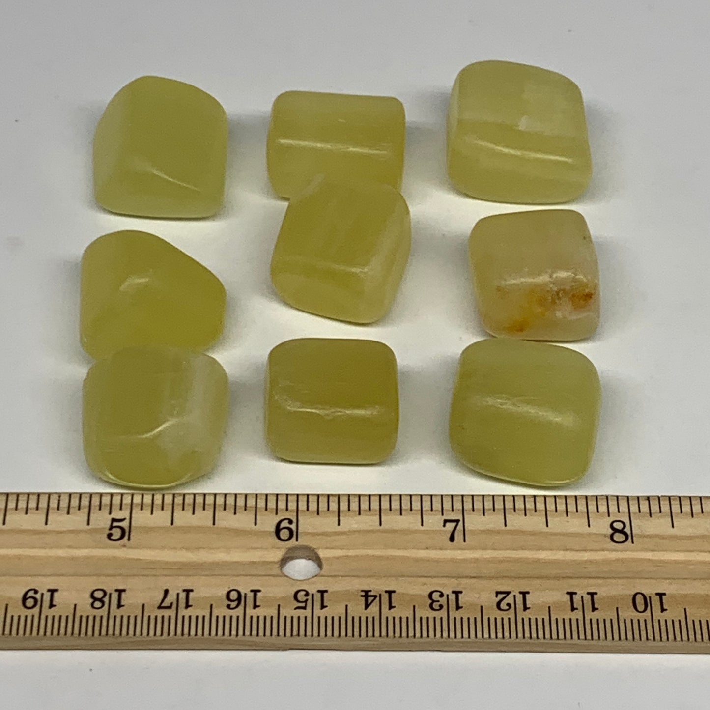 150.5g, 0.8"-1", 9pcs, Natural Lemon Calcite Tumbled Stones @Afghanistan, B26770