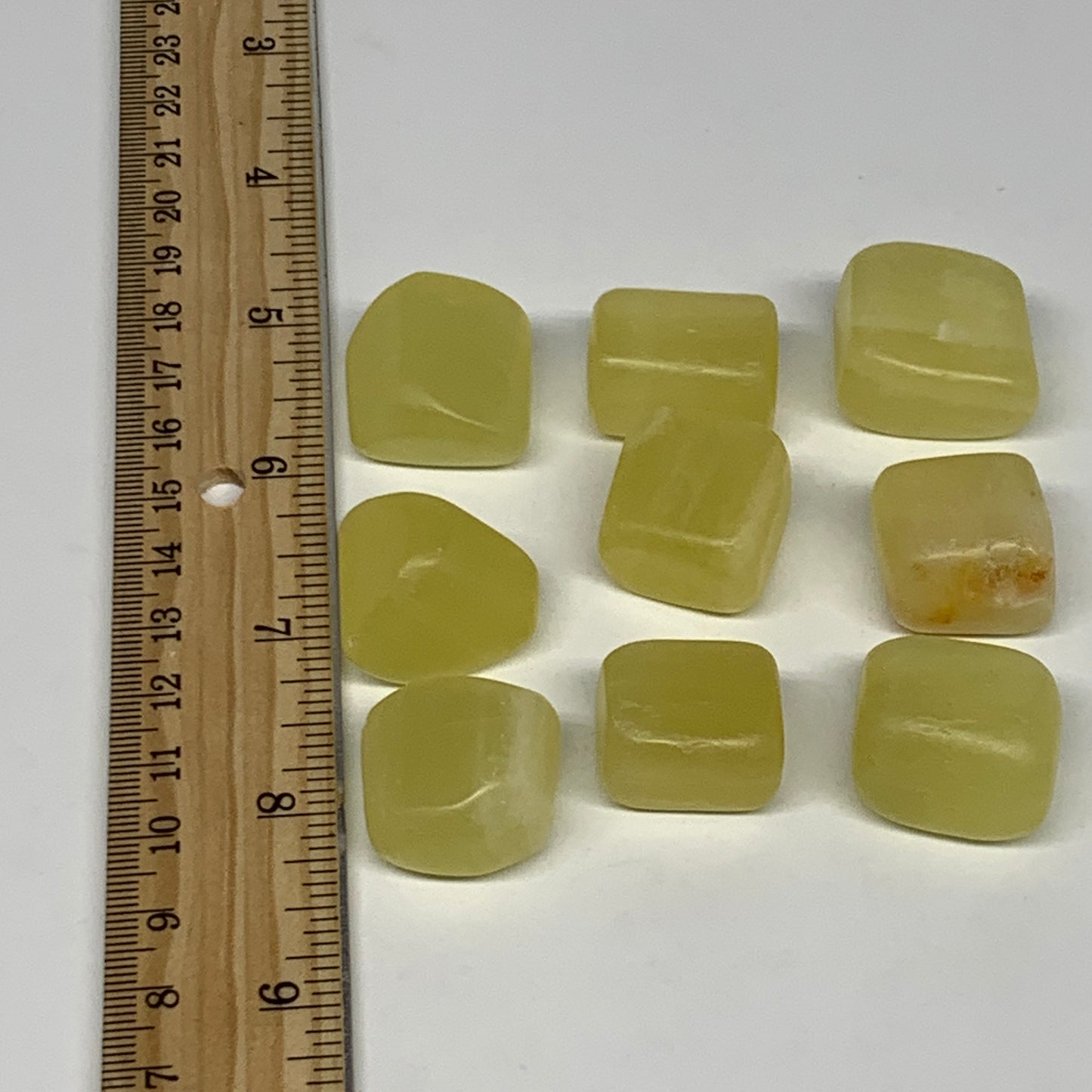 150.5g, 0.8"-1", 9pcs, Natural Lemon Calcite Tumbled Stones @Afghanistan, B26770