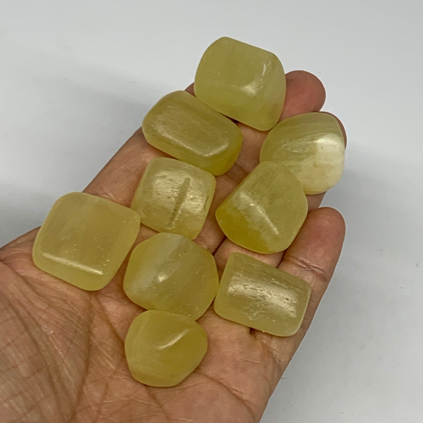137.9g, 0.8"-1", 9pcs, Natural Lemon Calcite Tumbled Stones @Afghanistan, B26771