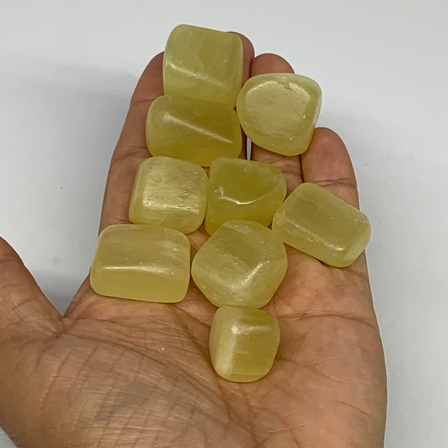 137.9g, 0.8"-1", 9pcs, Natural Lemon Calcite Tumbled Stones @Afghanistan, B26771