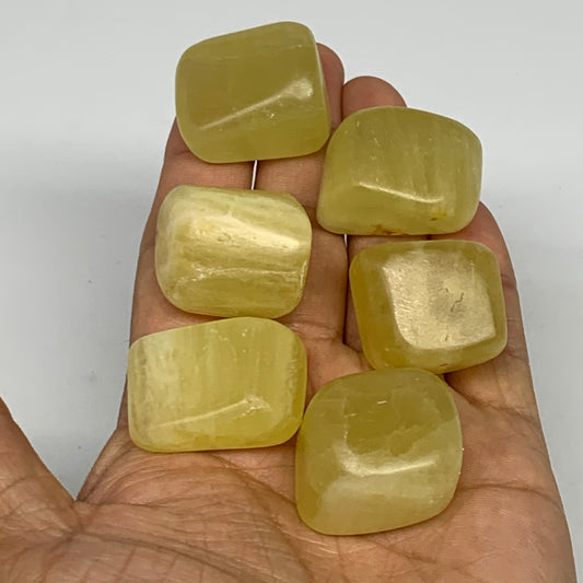 162.2g, 0.9"-1.2", 6pcs, Natural Lemon Calcite Tumbled Stones @Afghanistan, B267