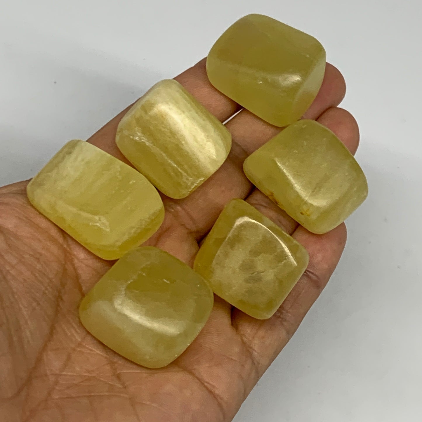 162.2g, 0.9"-1.2", 6pcs, Natural Lemon Calcite Tumbled Stones @Afghanistan, B267