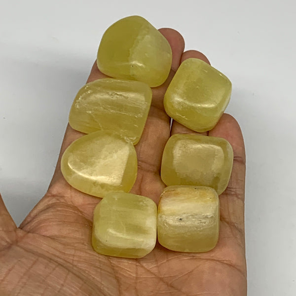 153.3g, 0.8"-1.1", 7pcs, Natural Lemon Calcite Tumbled Stones @Afghanistan, B267