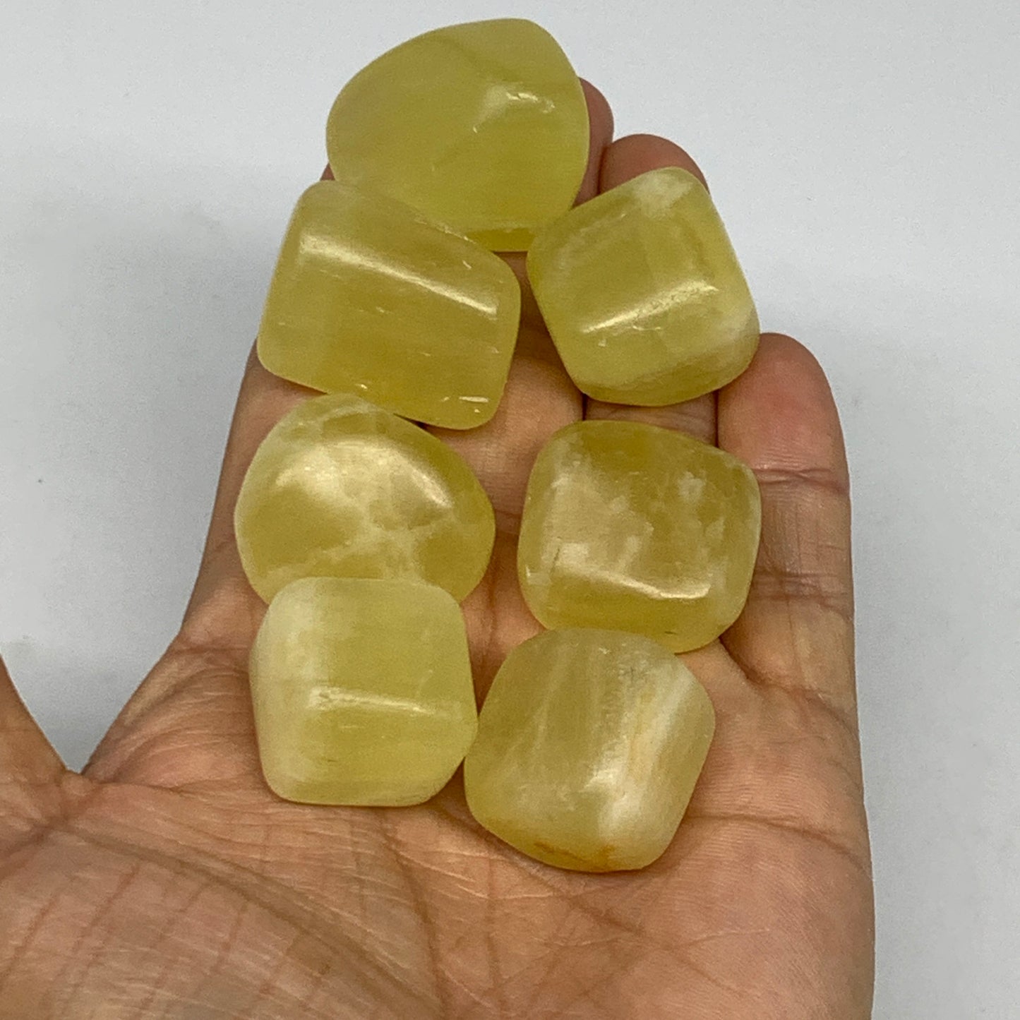 153.3g, 0.8"-1.1", 7pcs, Natural Lemon Calcite Tumbled Stones @Afghanistan, B267
