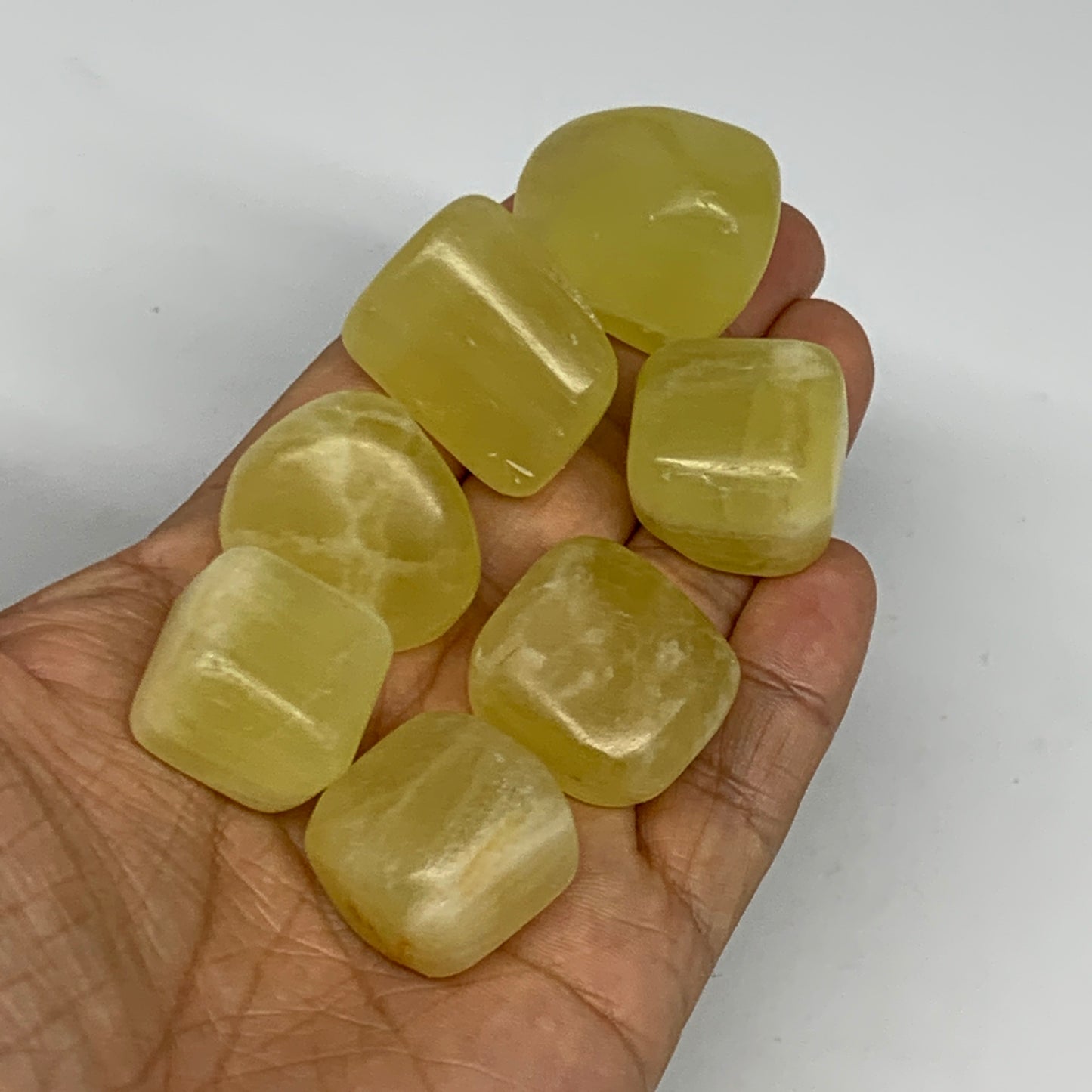 153.3g, 0.8"-1.1", 7pcs, Natural Lemon Calcite Tumbled Stones @Afghanistan, B267