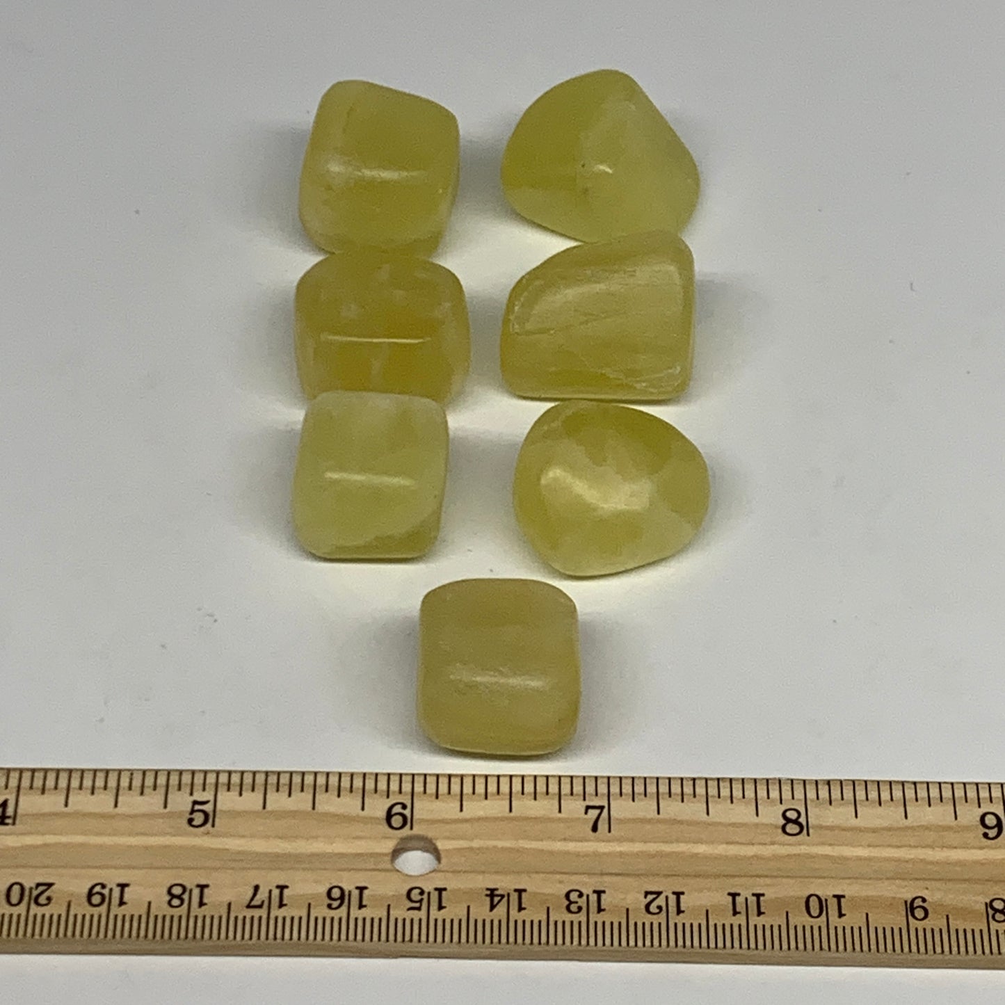 153.3g, 0.8"-1.1", 7pcs, Natural Lemon Calcite Tumbled Stones @Afghanistan, B267