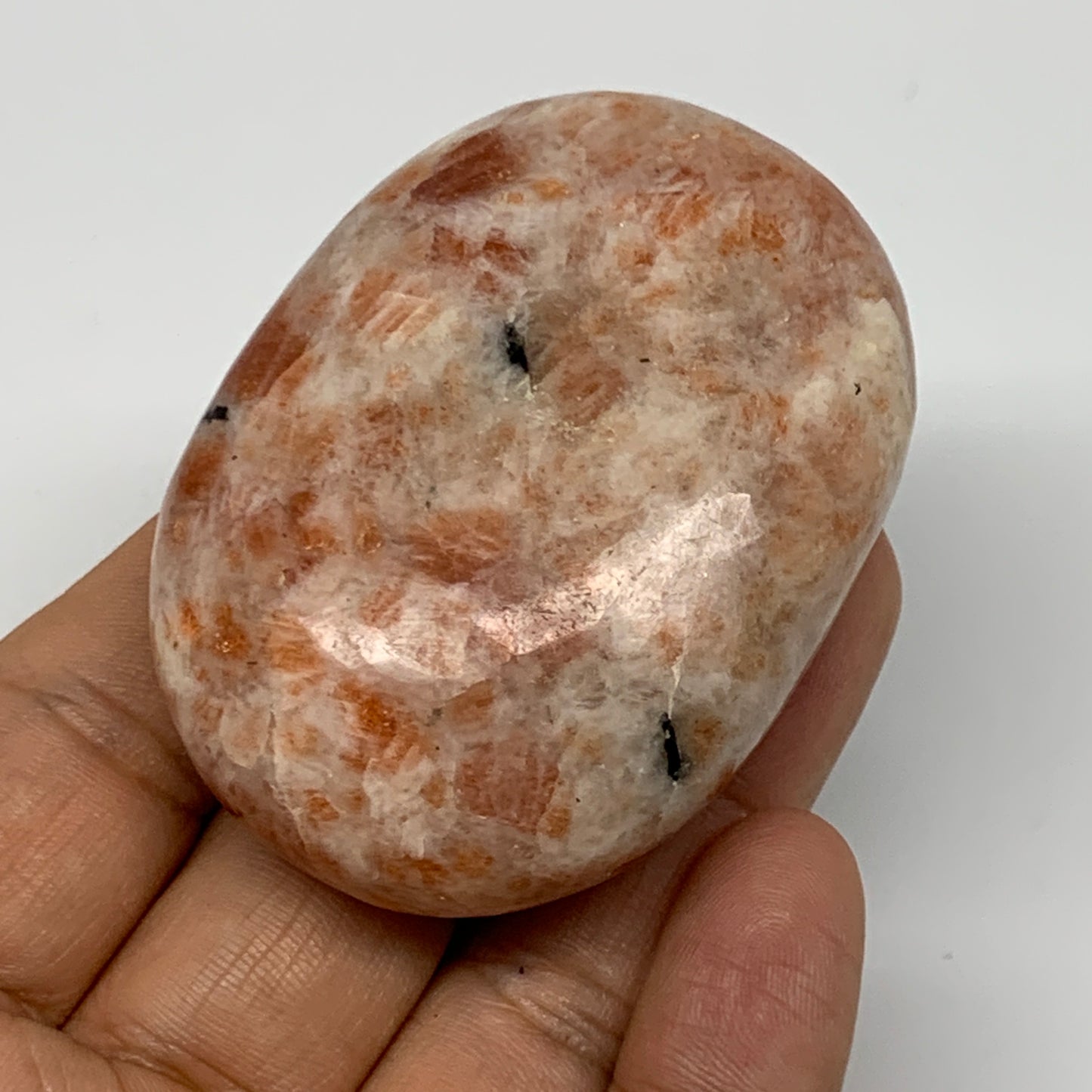 101.1g, 2.4"x1.7"x0.9", Natural Sunstone Palm-Stone Polished from India, B22006