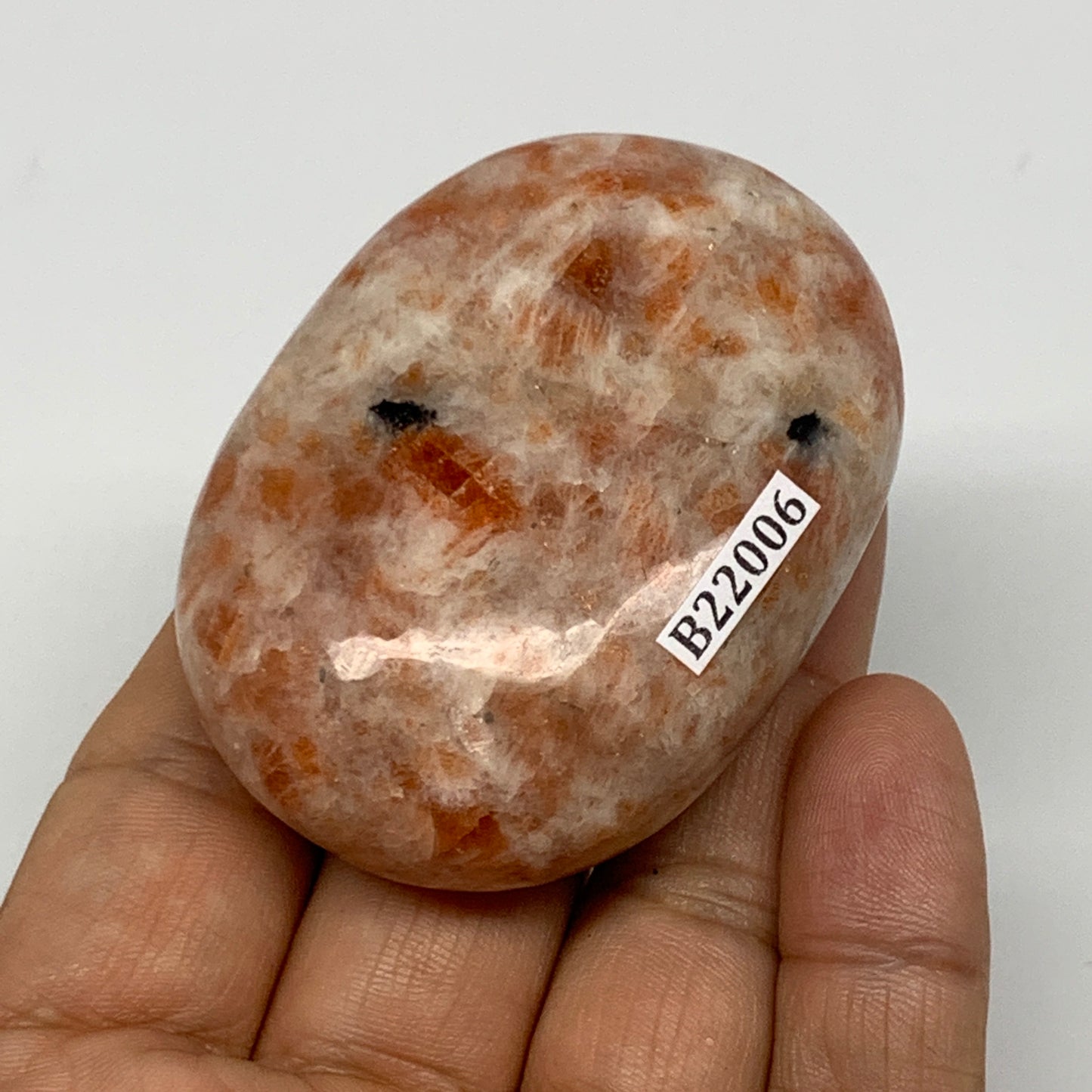 101.1g, 2.4"x1.7"x0.9", Natural Sunstone Palm-Stone Polished from India, B22006