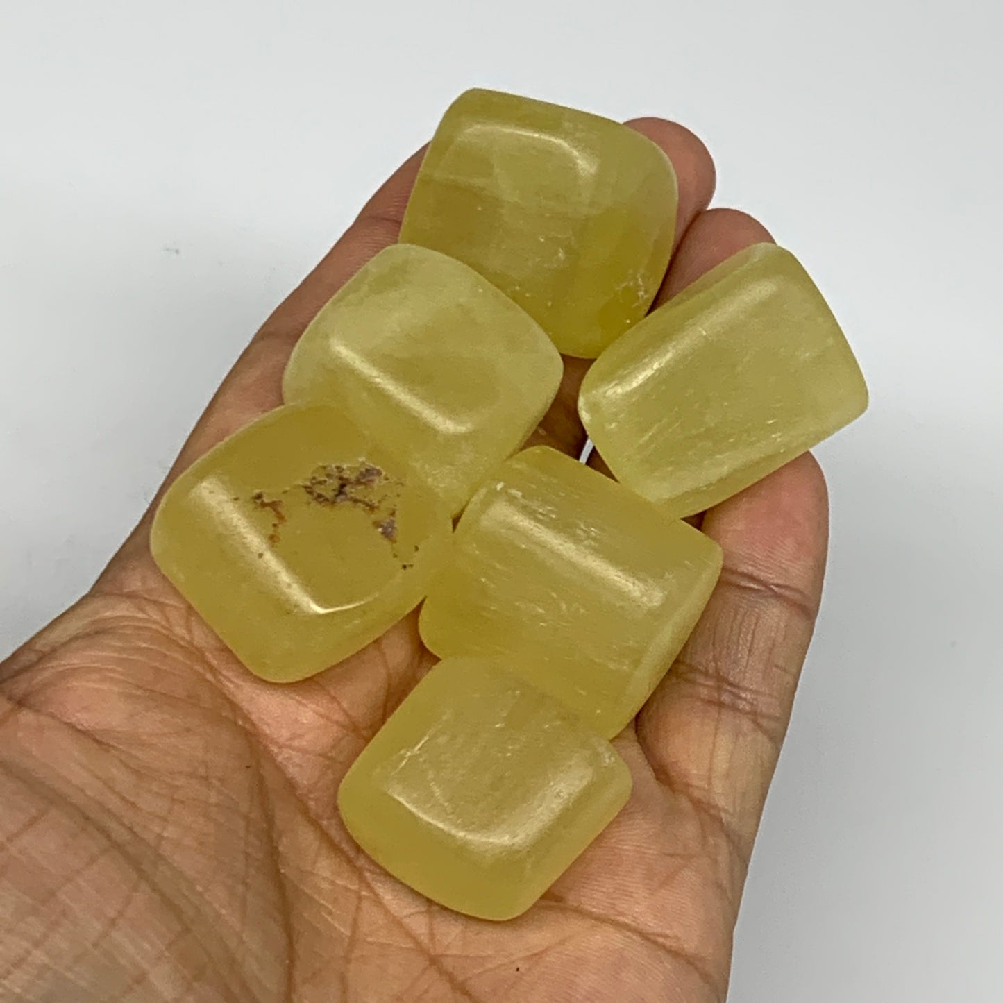 164.7g, 0.9"-1.2", 6pcs, Natural Lemon Calcite Tumbled Stones @Afghanistan, B267