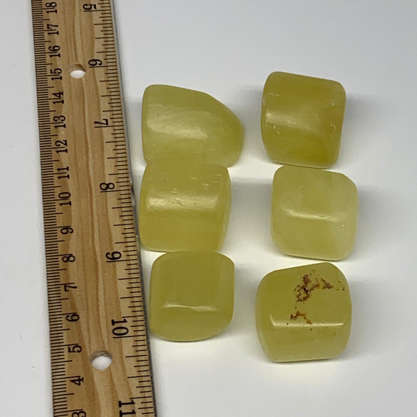 164.7g, 0.9"-1.2", 6pcs, Natural Lemon Calcite Tumbled Stones @Afghanistan, B267