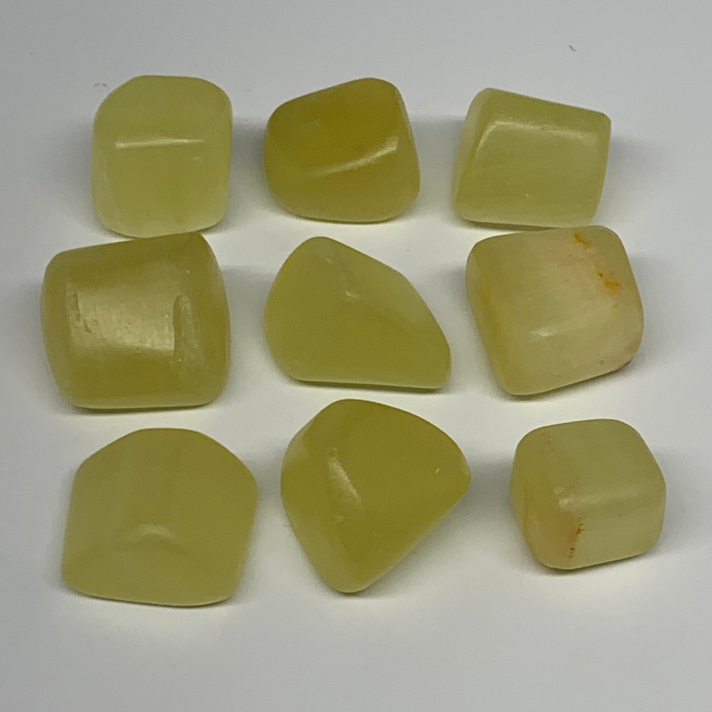 147.4g, 0.7"-1.1", 9pcs, Natural Lemon Calcite Tumbled Stones @Afghanistan, B267