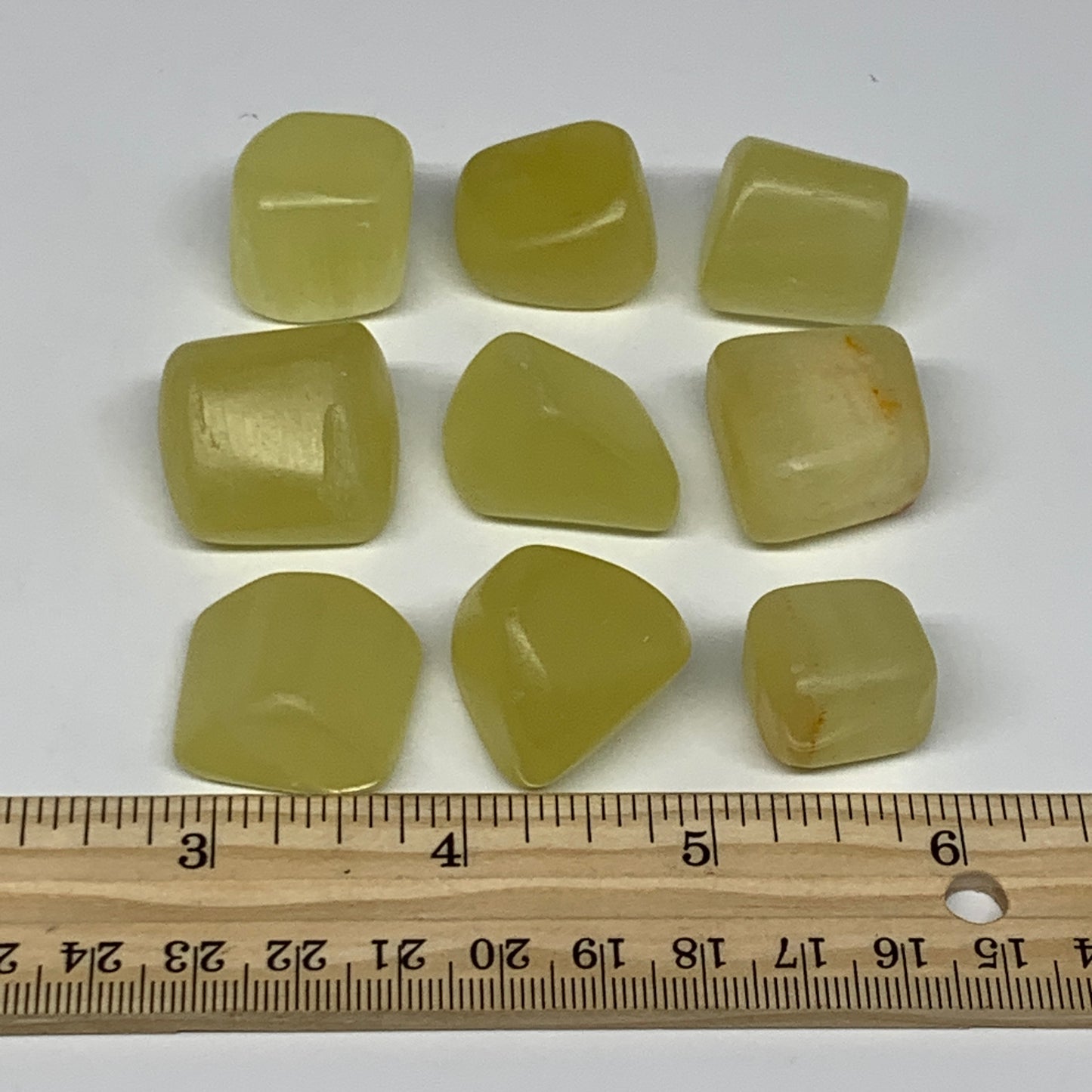 147.4g, 0.7"-1.1", 9pcs, Natural Lemon Calcite Tumbled Stones @Afghanistan, B267