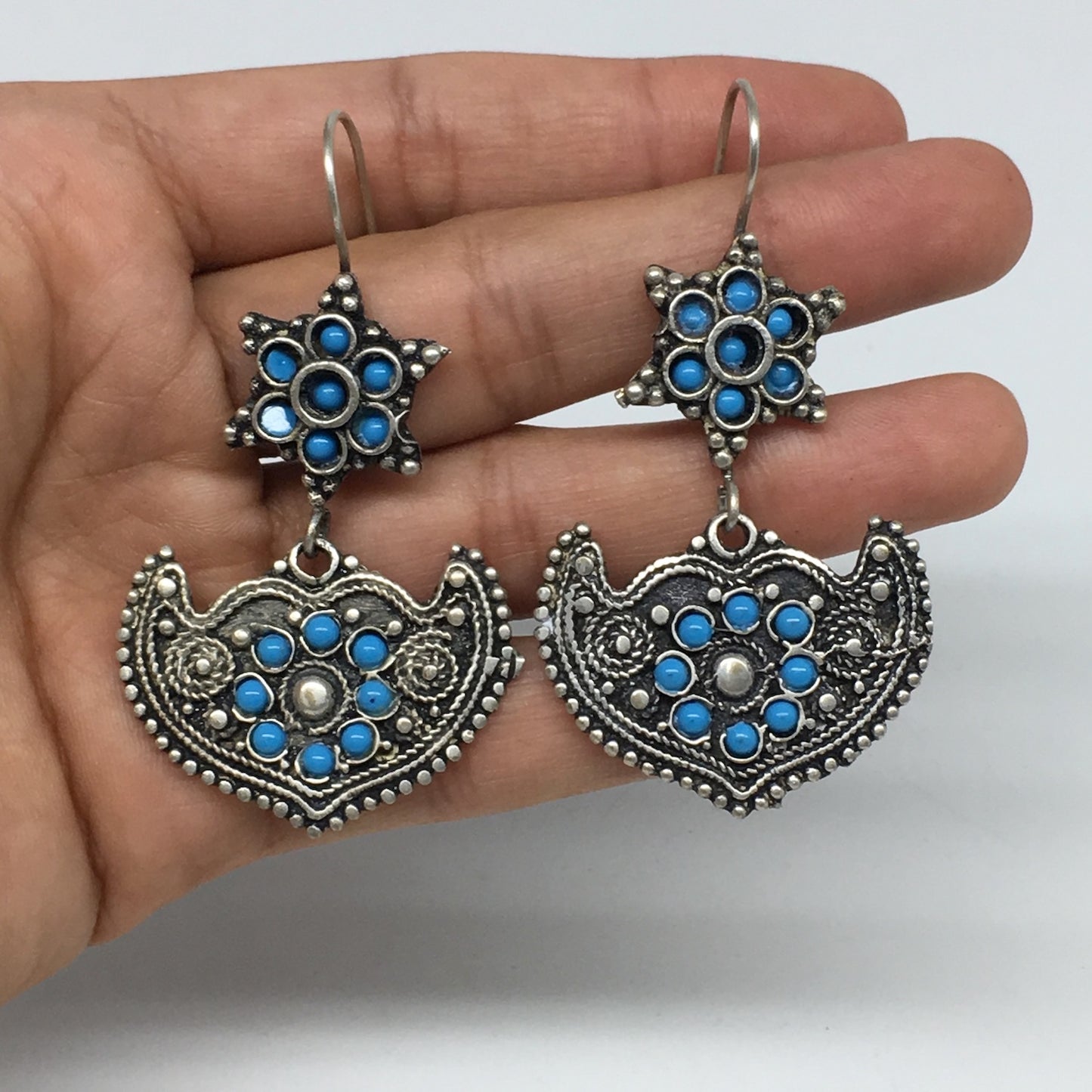 1pc, 2.4"Turkmen Earring Synthetic Turquoise Fashion ATS Boho @Afghanistan,TE171