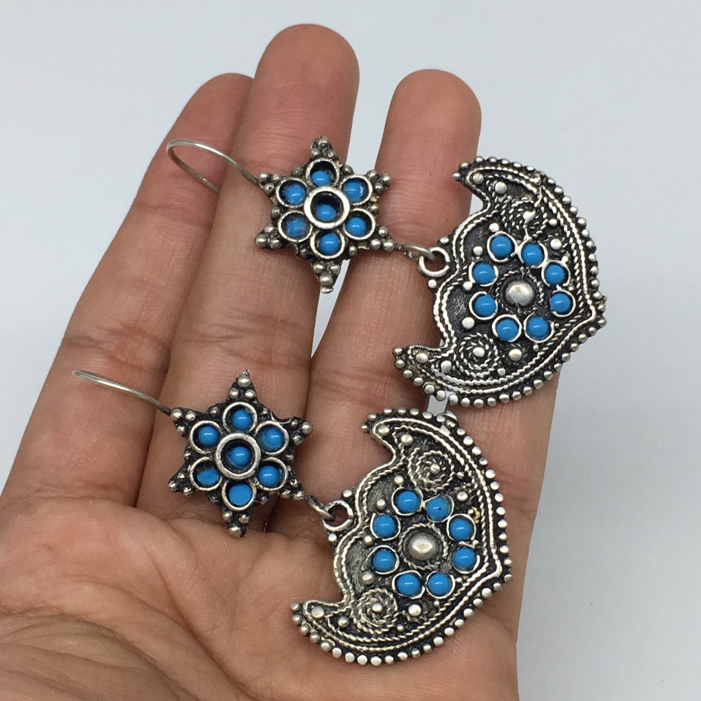 1pc, 2.4"Turkmen Earring Synthetic Turquoise Fashion ATS Boho @Afghanistan,TE171