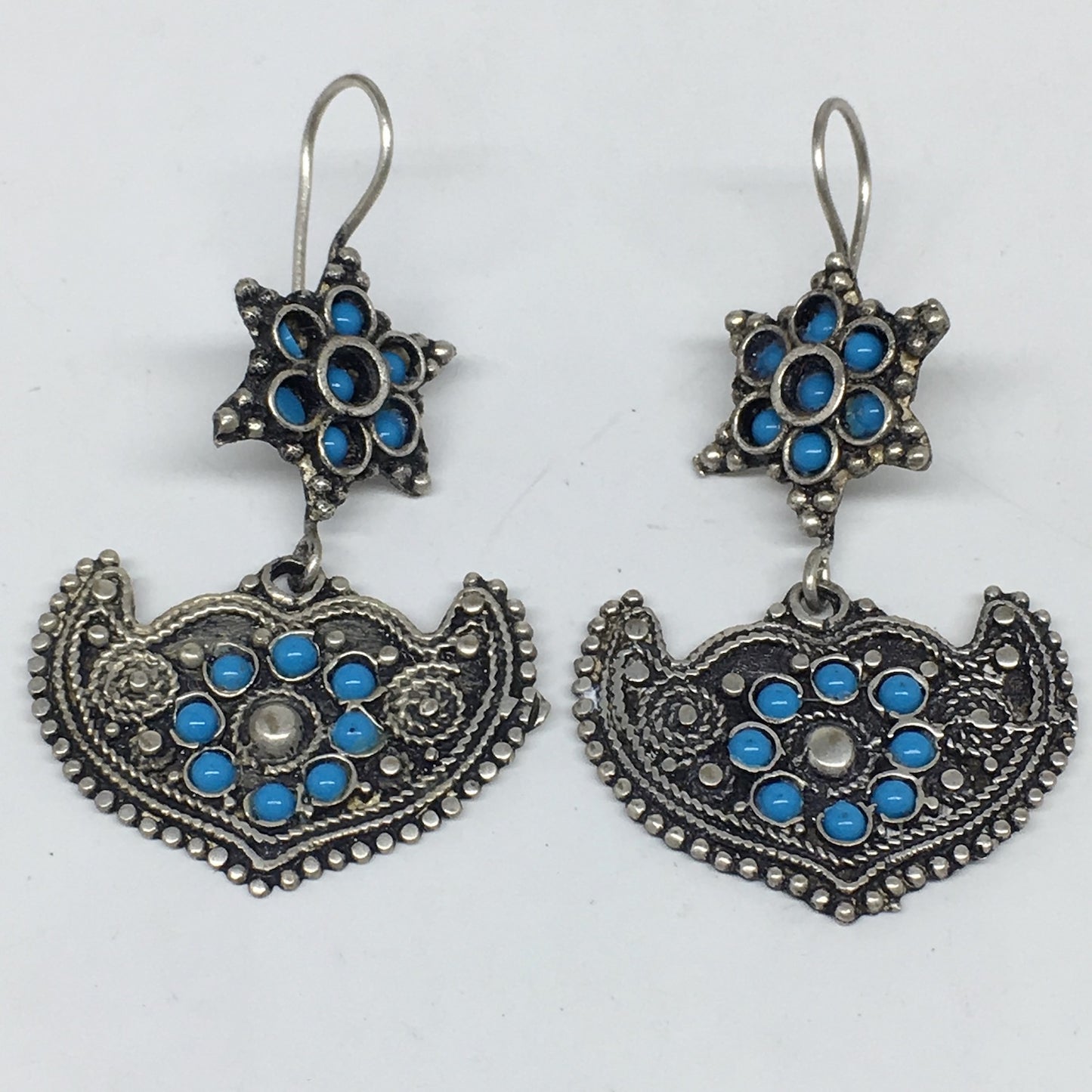 1pc, 2.4"Turkmen Earring Synthetic Turquoise Fashion ATS Boho @Afghanistan,TE171