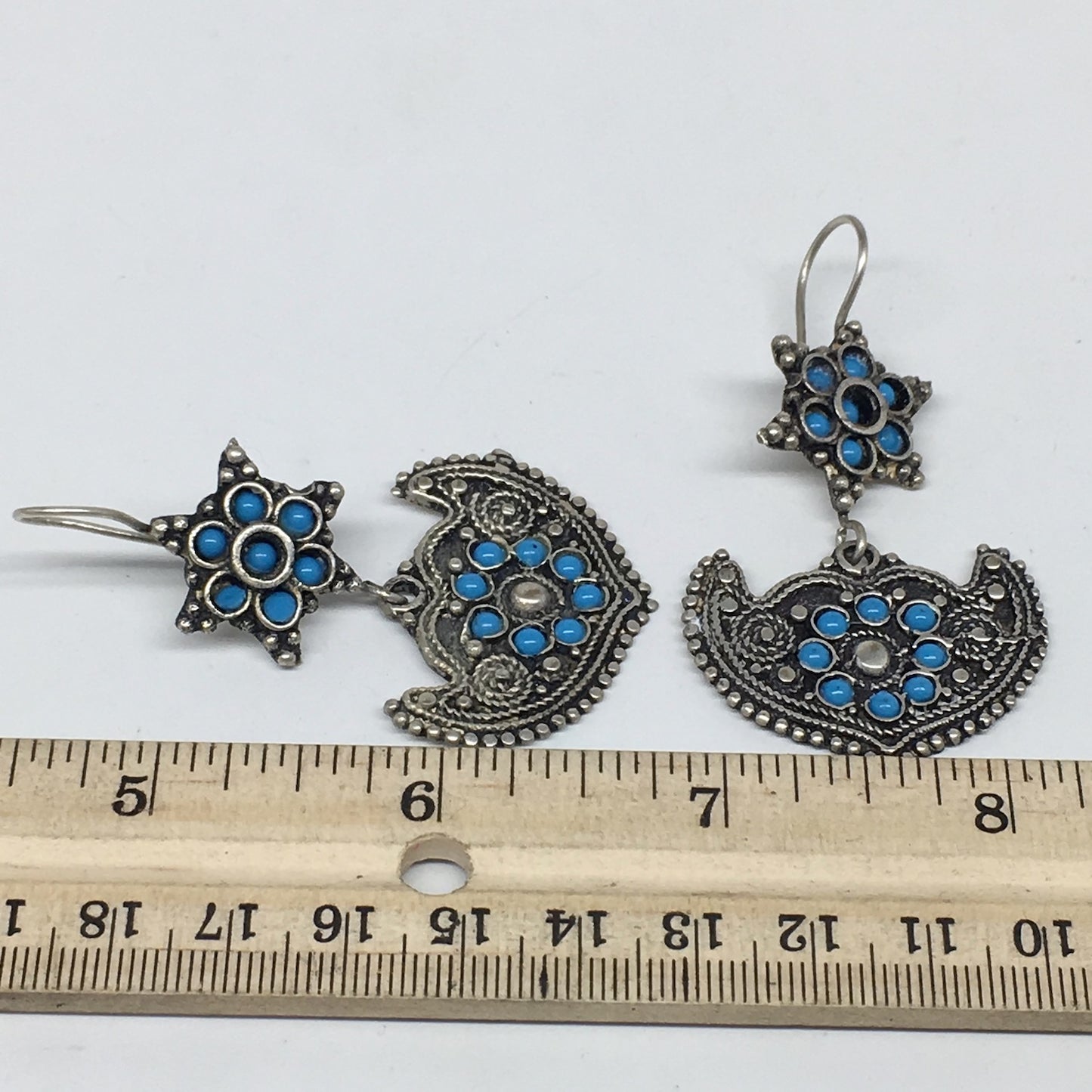 1pc, 2.4"Turkmen Earring Synthetic Turquoise Fashion ATS Boho @Afghanistan,TE171
