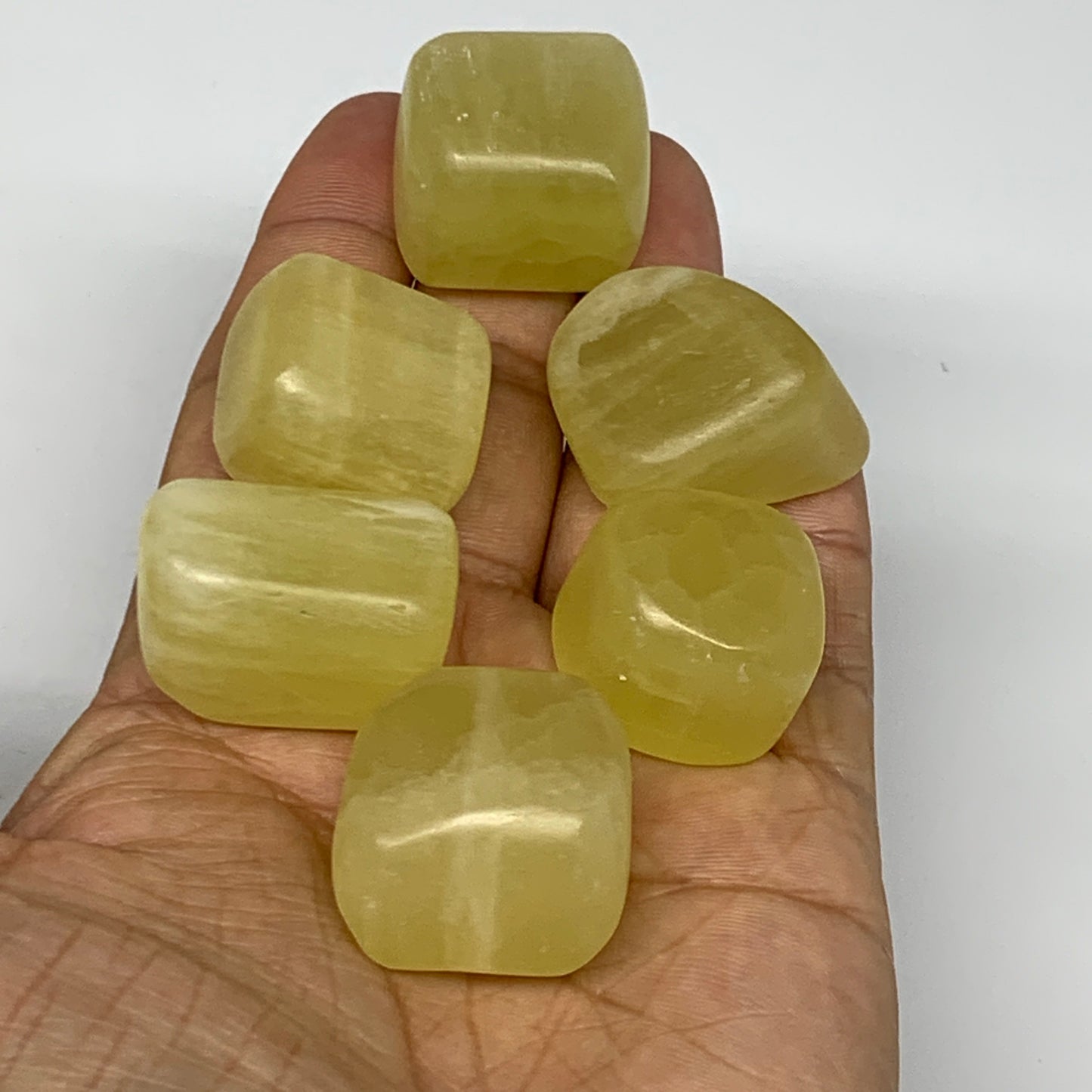 160.1g, 0.8"-1.2", 6pcs, Natural Lemon Calcite Tumbled Stones @Afghanistan, B267
