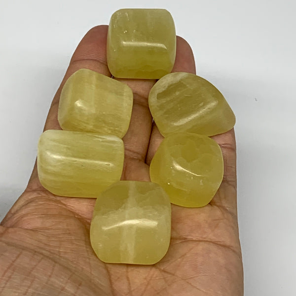 160.1g, 0.8"-1.2", 6pcs, Natural Lemon Calcite Tumbled Stones @Afghanistan, B267