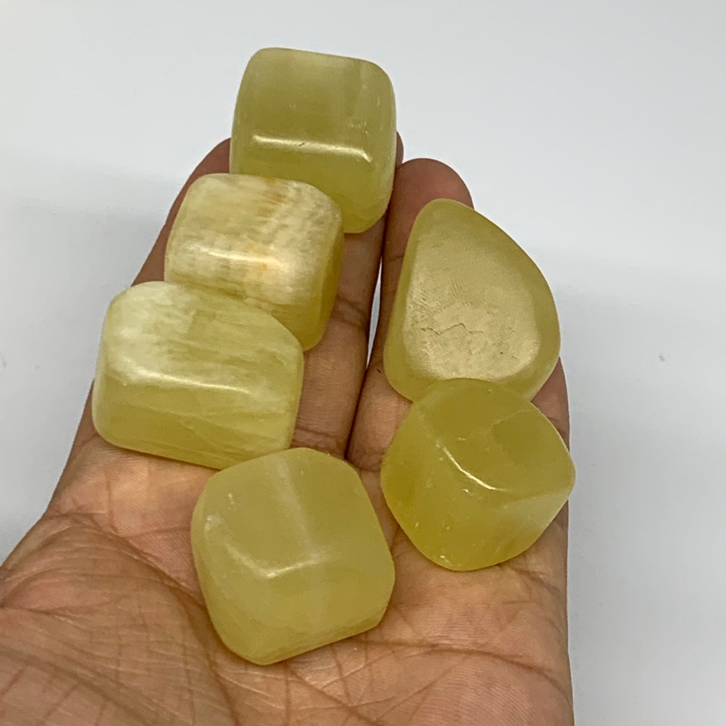 160.1g, 0.8"-1.2", 6pcs, Natural Lemon Calcite Tumbled Stones @Afghanistan, B267