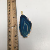 77 cts Blue Agate Slice Electroplated Gold Plated Pendant from Brazil, D74