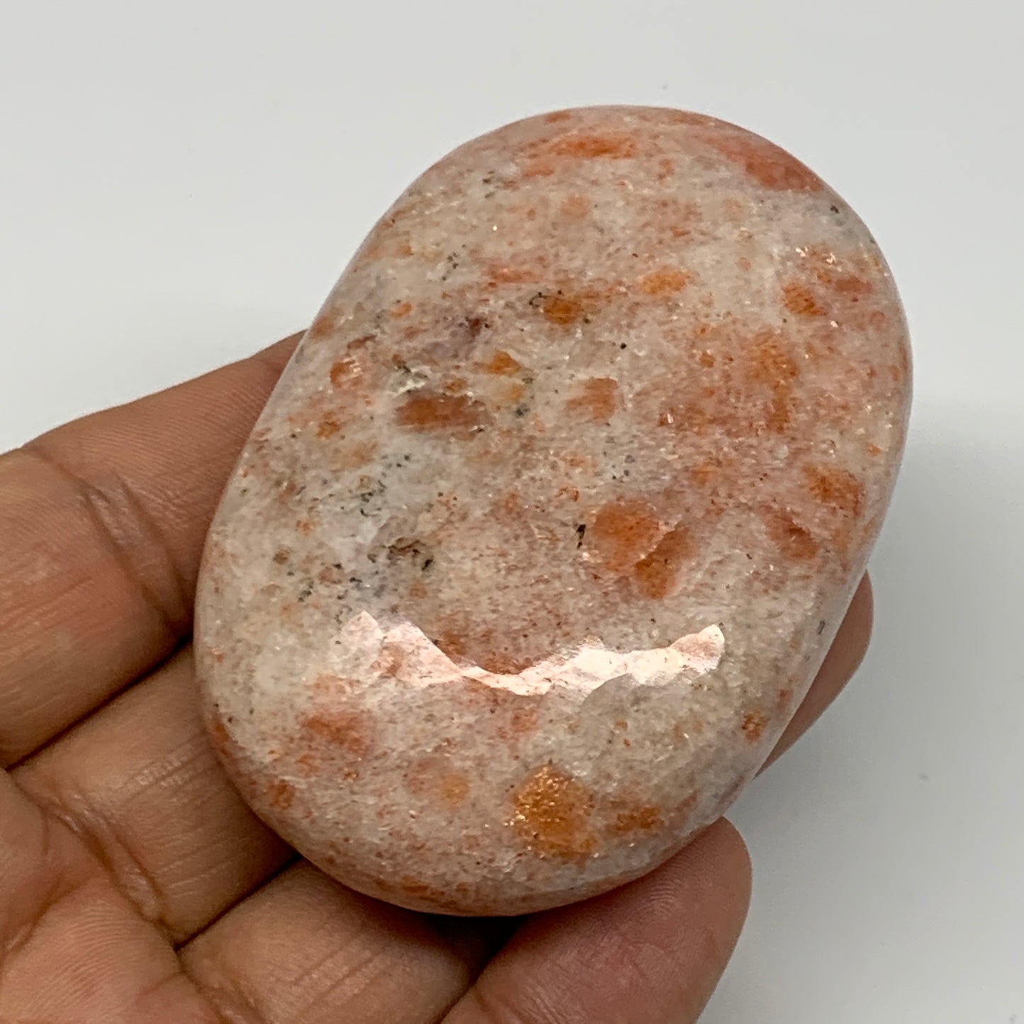 109.3g, 2.6"x1.8"x0.9", Natural Sunstone Palm-Stone Polished from India, B22010