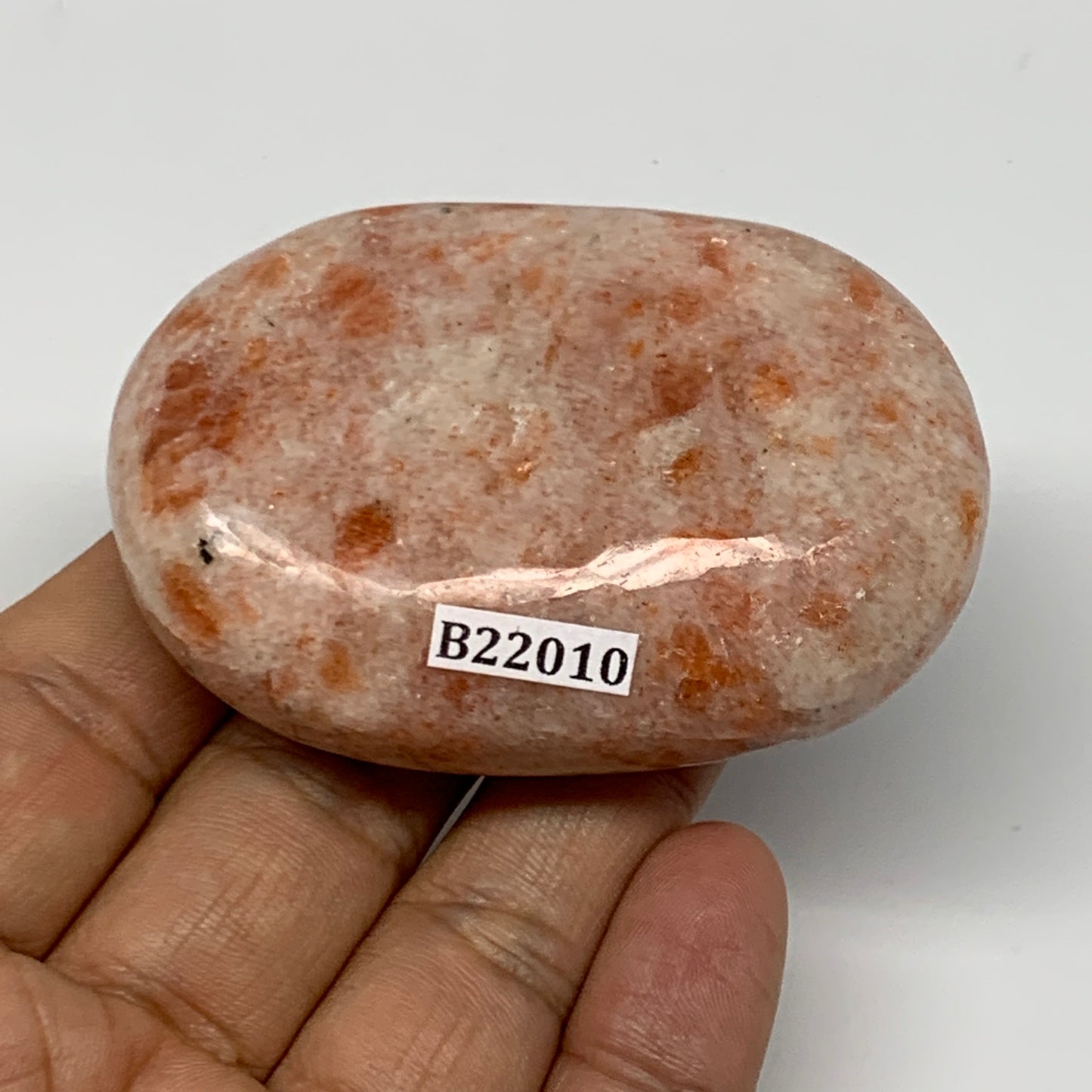 109.3g, 2.6"x1.8"x0.9", Natural Sunstone Palm-Stone Polished from India, B22010