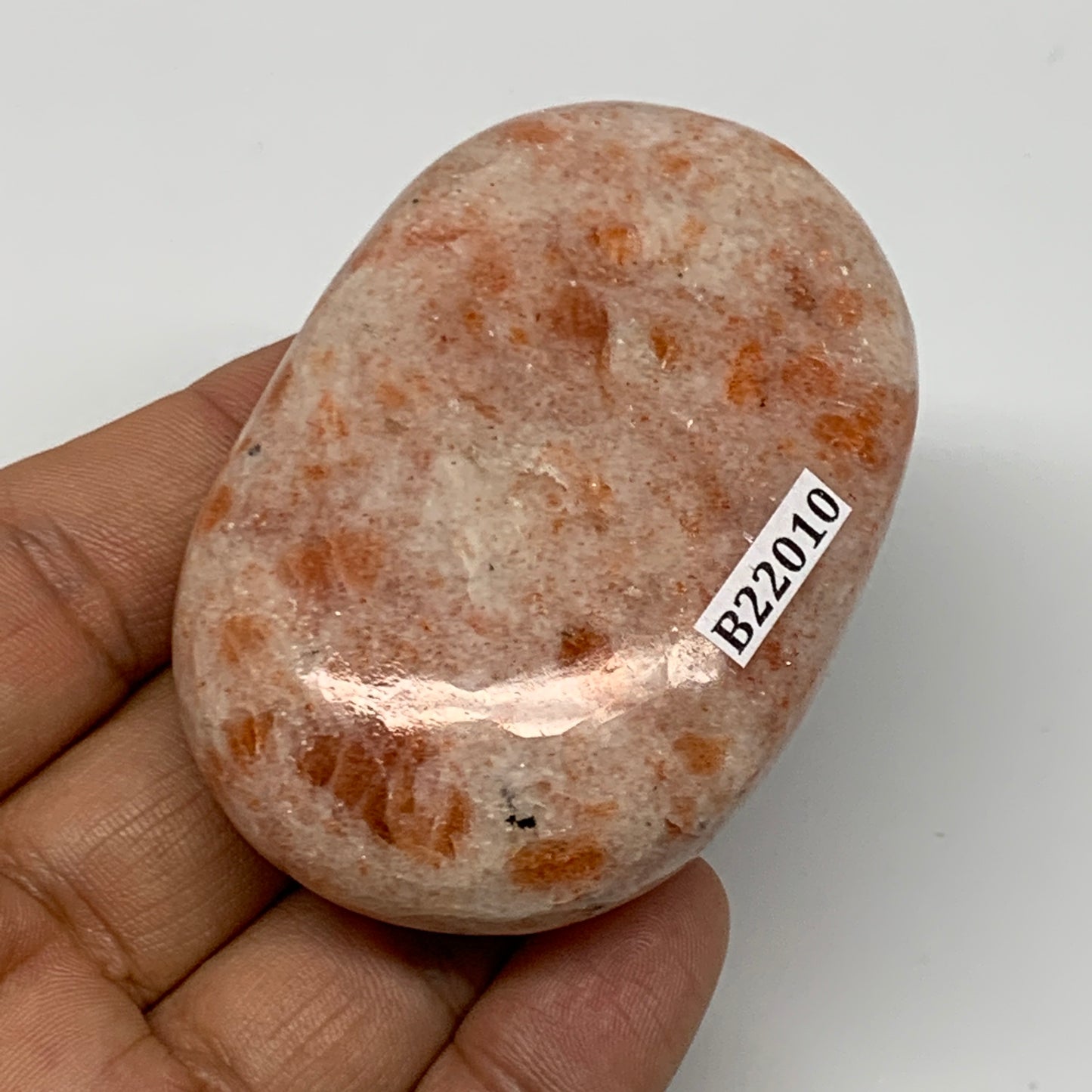 109.3g, 2.6"x1.8"x0.9", Natural Sunstone Palm-Stone Polished from India, B22010