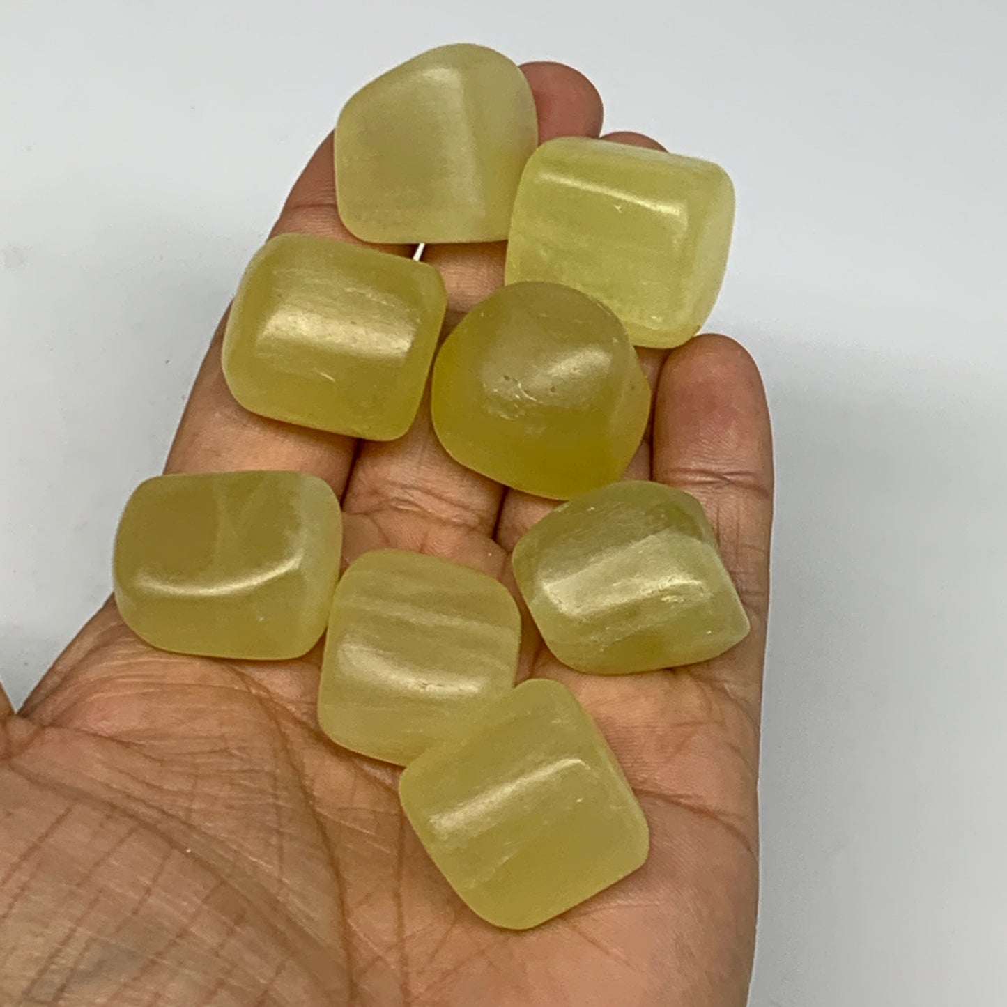 151.1g, 0.8"-1", 8pcs, Natural Lemon Calcite Tumbled Stones @Afghanistan, B26780