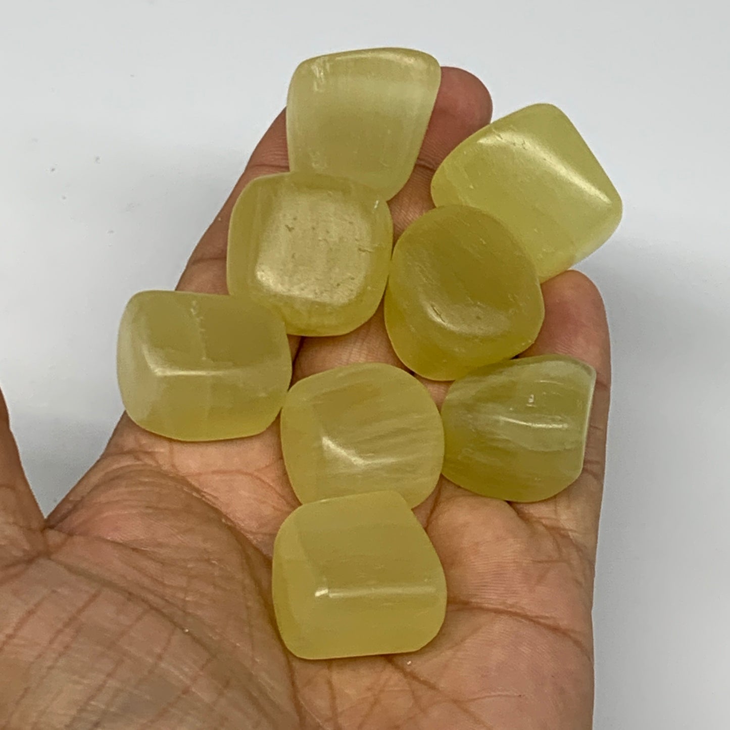151.1g, 0.8"-1", 8pcs, Natural Lemon Calcite Tumbled Stones @Afghanistan, B26780