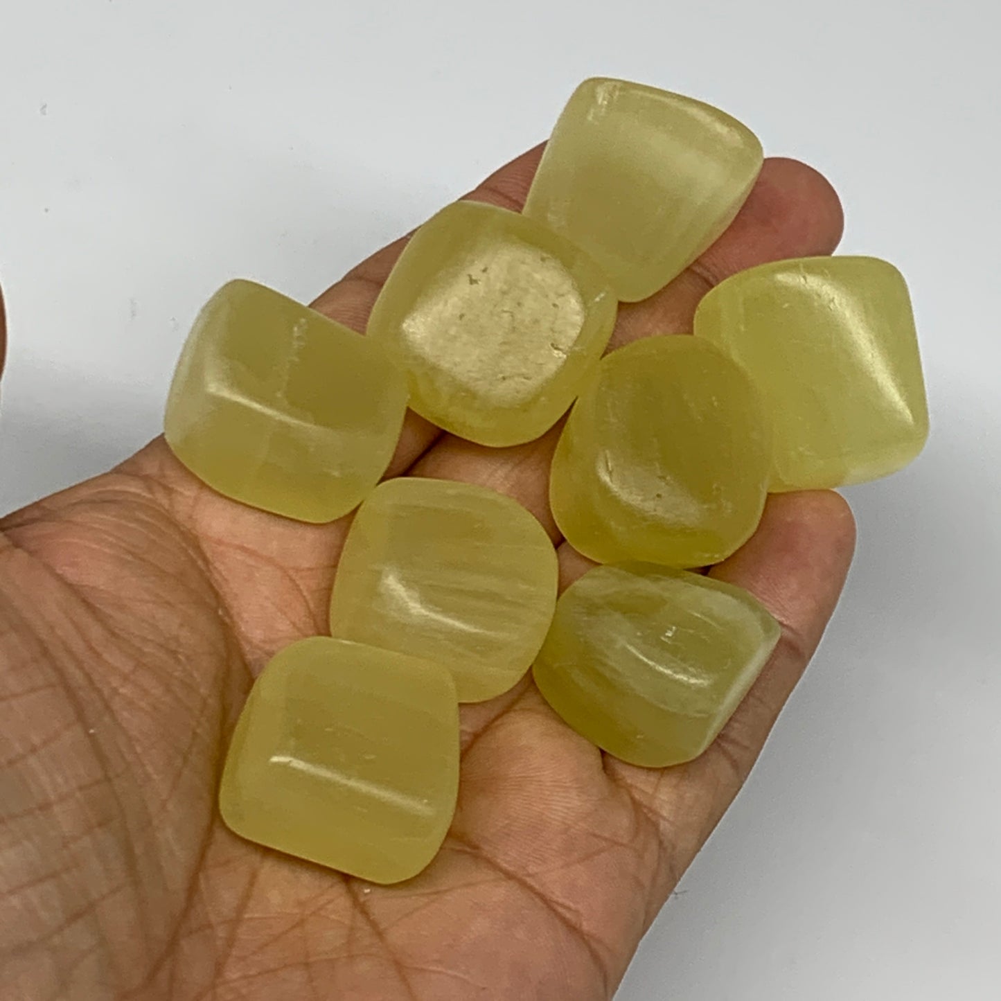 151.1g, 0.8"-1", 8pcs, Natural Lemon Calcite Tumbled Stones @Afghanistan, B26780