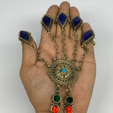 86.4g, 7.25" Tribal Turkmen Lapis Inlay 5 Finger Cuff Bracelet @Afghanistan, B13