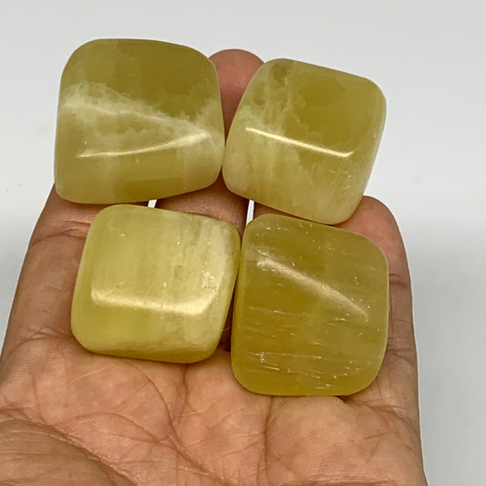 141.8g, 1"-1.2", 4pcs, Natural Lemon Calcite Tumbled Stones @Afghanistan, B26782