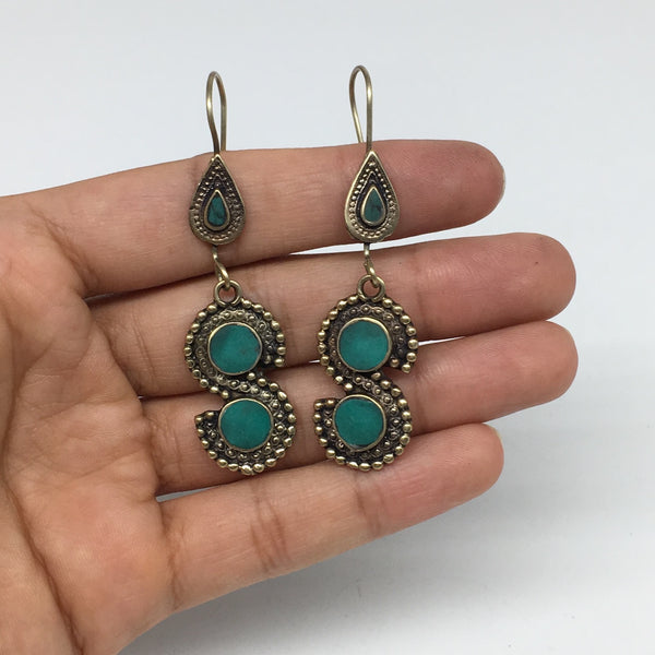 1pc, 2.2" Turkmen Earring S Synthetic Turquoise Fashion ATS  @Afghanistan,TE183