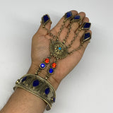 90.3g, 7.25" Tribal Turkmen Lapis Inlay 5 Finger Cuff Bracelet @Afghanistan, B13