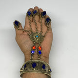 90.3g, 7.25" Tribal Turkmen Lapis Inlay 5 Finger Cuff Bracelet @Afghanistan, B13
