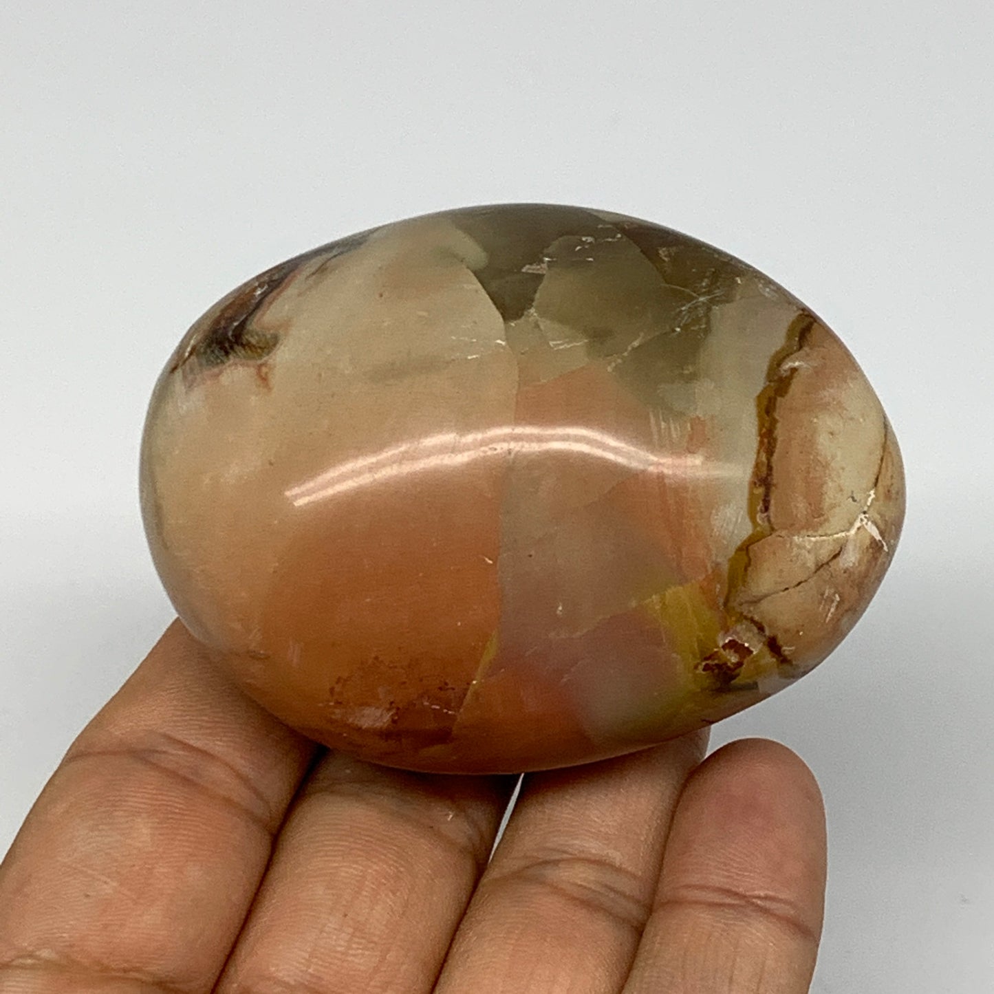 165g, 2.7"x2"x1.6" Polychrome Jasper Palm-Stone Reiki @Madagascar, B17988