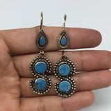 1pc, 2.3" Turkmen Earring S Synthetic Turquoise Fashion ATS  @Afghanistan,TE186