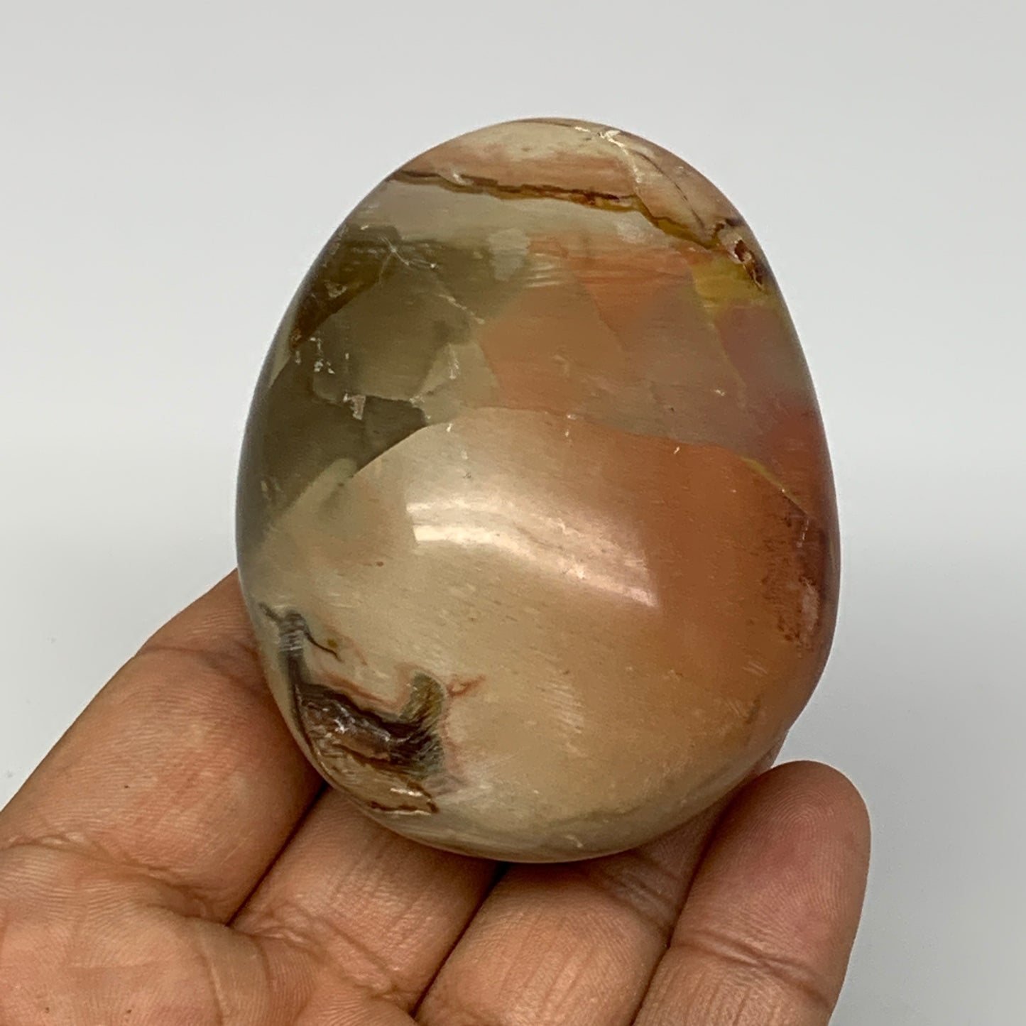 165g, 2.7"x2"x1.6" Polychrome Jasper Palm-Stone Reiki @Madagascar, B17988