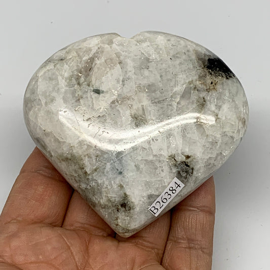 207.5g, 2.8"x3.1"x1.1", Rainbow Moonstone Heart Crystal Gemstone @India, B26384
