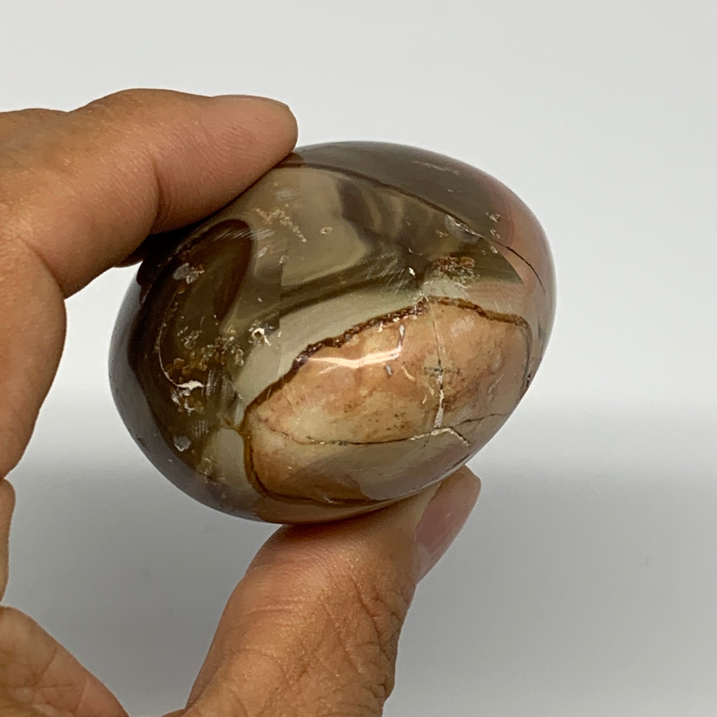 165g, 2.7"x2"x1.6" Polychrome Jasper Palm-Stone Reiki @Madagascar, B17988