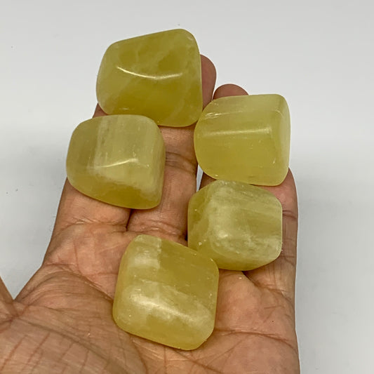 159.5g, 0.9"-1.2", 5pcs, Natural Lemon Calcite Tumbled Stones @Afghanistan, B267