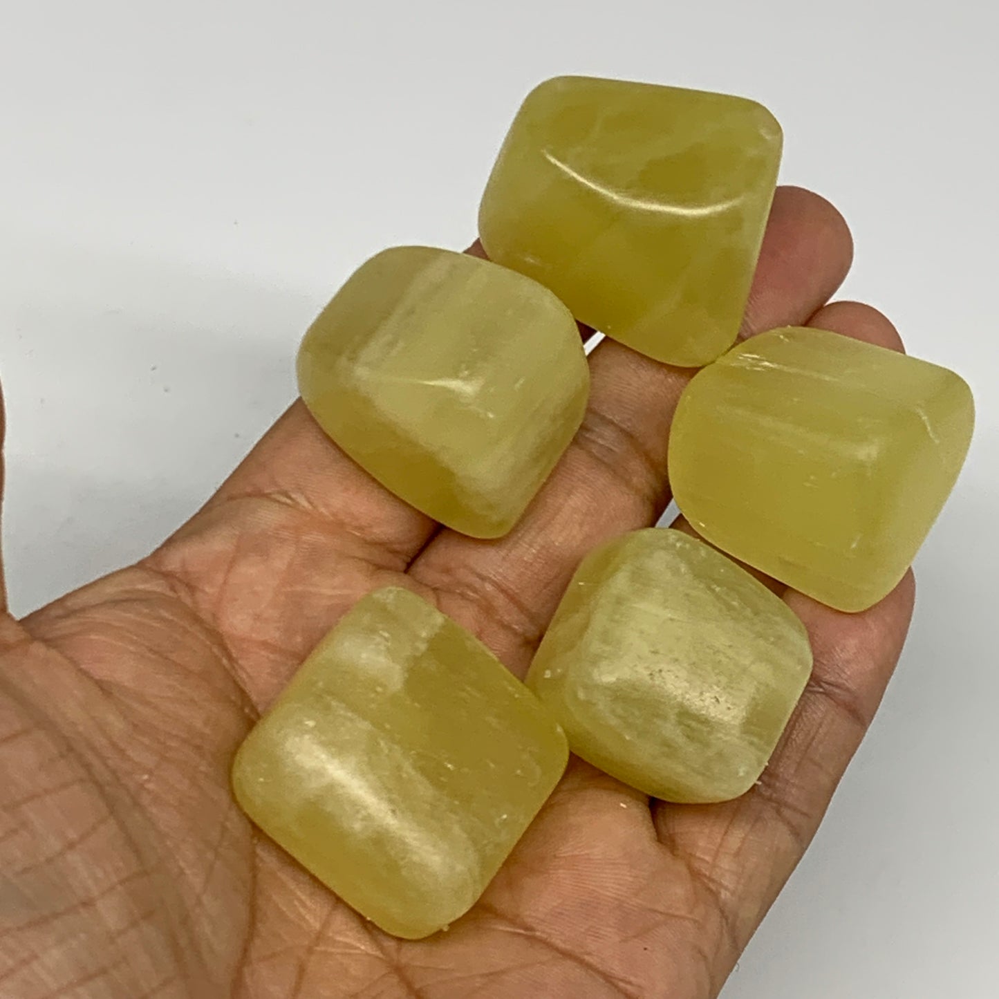 159.5g, 0.9"-1.2", 5pcs, Natural Lemon Calcite Tumbled Stones @Afghanistan, B267