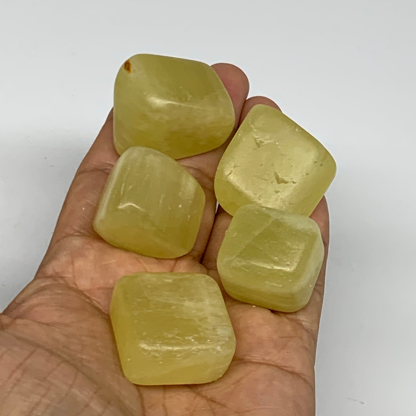 159.5g, 0.9"-1.2", 5pcs, Natural Lemon Calcite Tumbled Stones @Afghanistan, B267